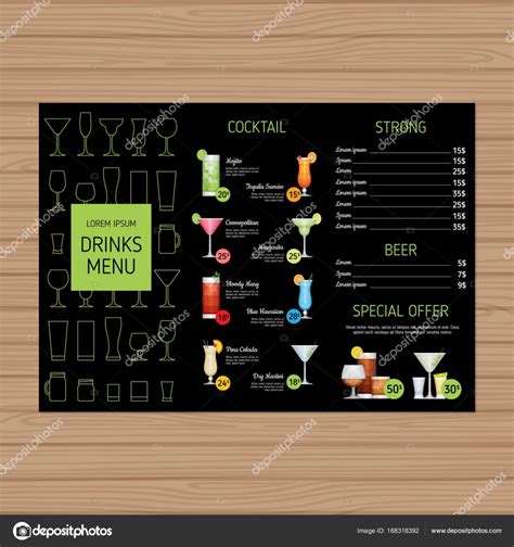 Cocktail Menu Design Alcohol Drinks Tri Fold Leaflet Layout Template Bar Menu Brochure With