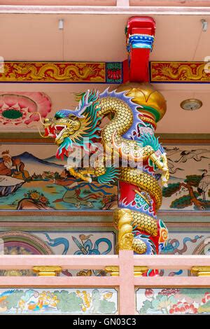 Dragon Statue Chinese Style Wrapped Around The Pole On White Background