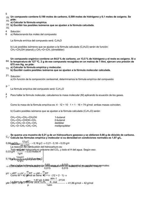 Actividades Estequiometria Y Quimica Del Carbono Pdf