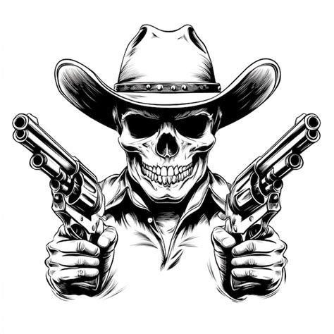 Cowboy Skull Holding Two Guns Premium Ai Generated Vector