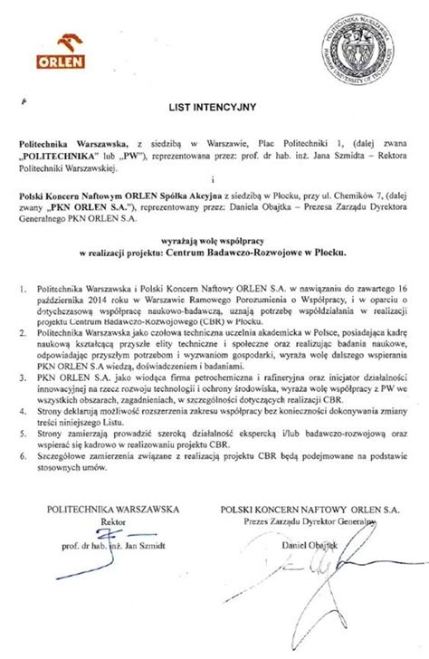 List Intencyjny Aktualno Ci Filia Strona G Wna Politechnika