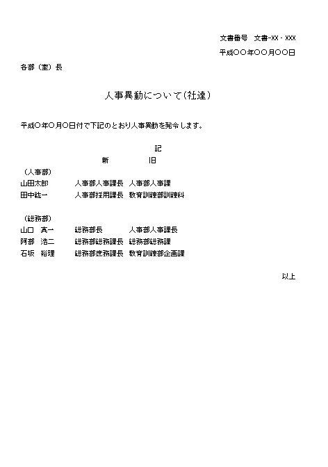 ビジネス文書の書き方 人事異動についての通知