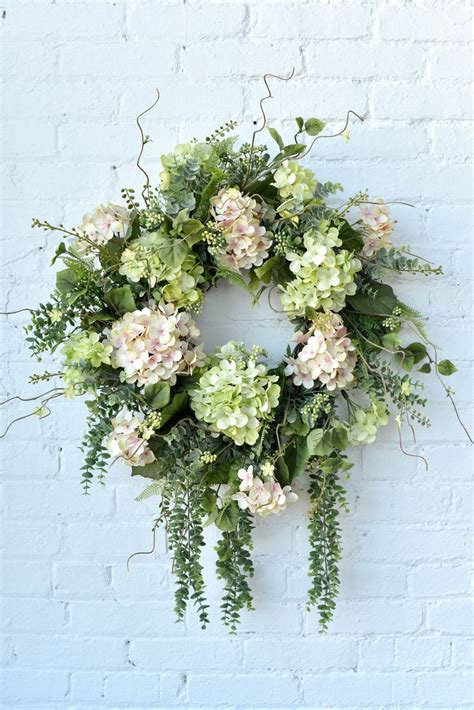 Spring Wreath Summer Wreath Pink And Green Hydrangea Wreath Outdoor