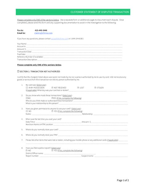 Form Chime Customer Statement Of Disputed Transaction Fill