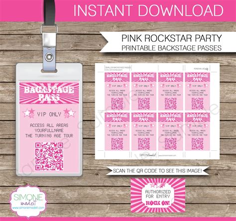 Rockstar Party Backstage Pass Printable Insert Instant