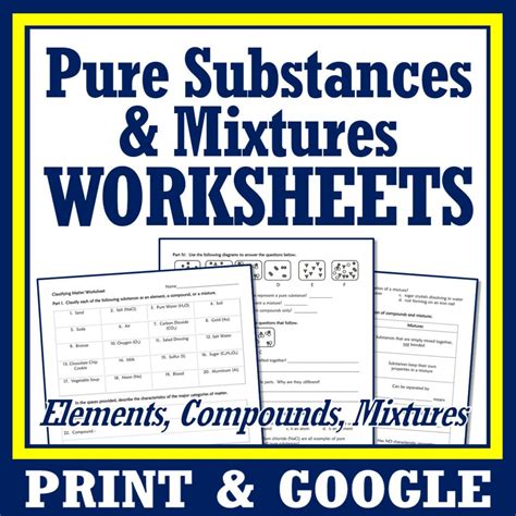 Classification Of Matter Worksheet Pure Substances And Mixtures Review