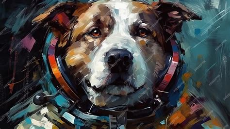 Premium AI Image | Dog in space suit portrait acrylic painting ...