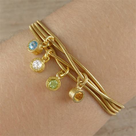 Assorted Gemstone Charm Gold Birthstone Bracelet By Embers Gemstone