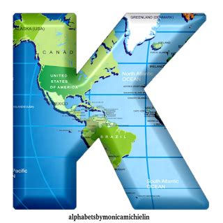 the letter k is painted green and blue with a map of the world on it