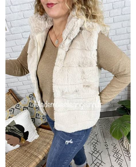 Gilet Sans Manche Fausse Fourrure Beige Exp Dition En H