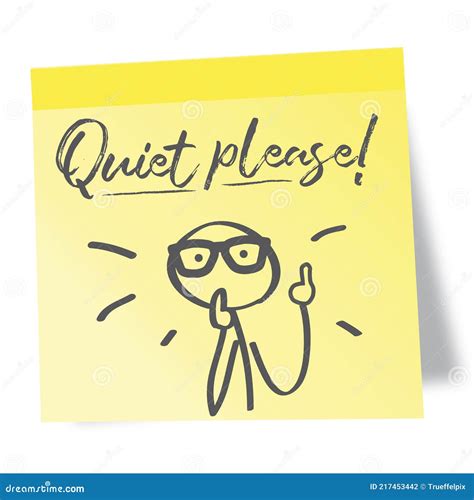 Quiet Please Sticky Sticker With Text And Illustration Isolated On