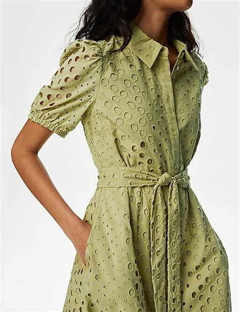 Buy Pure Cotton Broderie Midi Shirt Dress At Marks Spencer