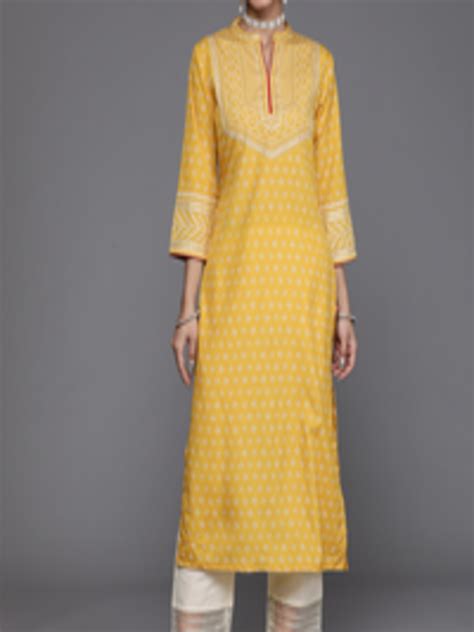 Buy Varanga Women Yellow And White Ethnic Motifs Printed Kurta With