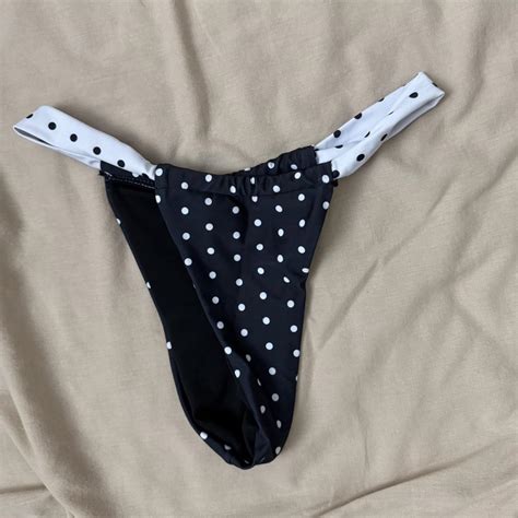 Black White Polka Dot Thong Bikini Bottoms No Depop