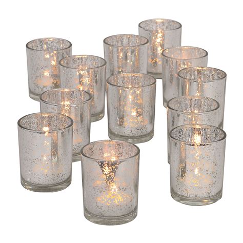 Silver Mercury Glass Votive Holders Set Of 12 Glass Votive Holders Glass Votive Candle