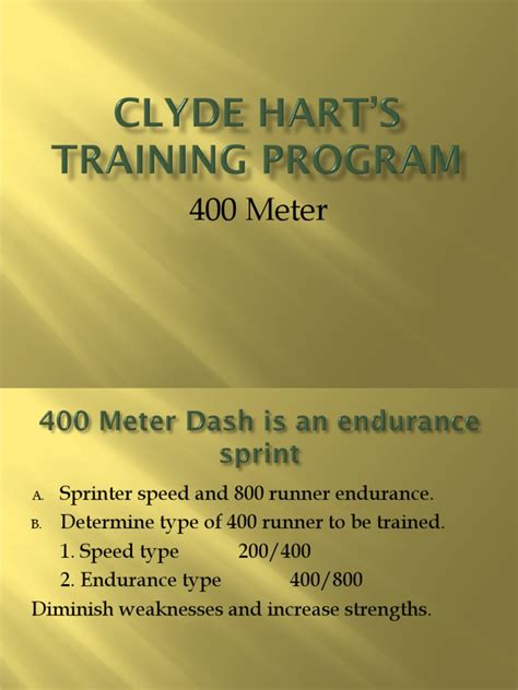 Clyde Hart 400m Training Program | PDF | Running | Endurance