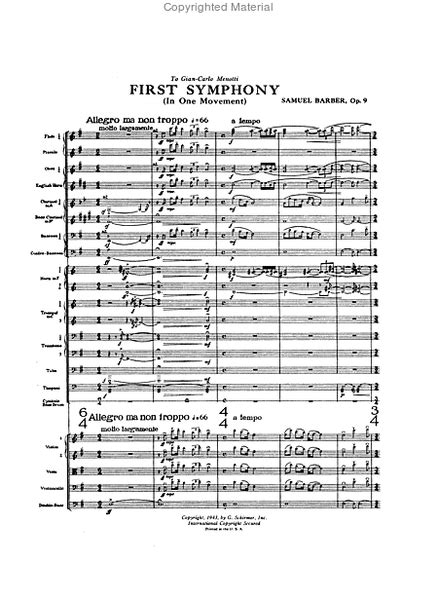 Symphony No 1 Op 9 By Samuel Barber Orchestra Sheet Music