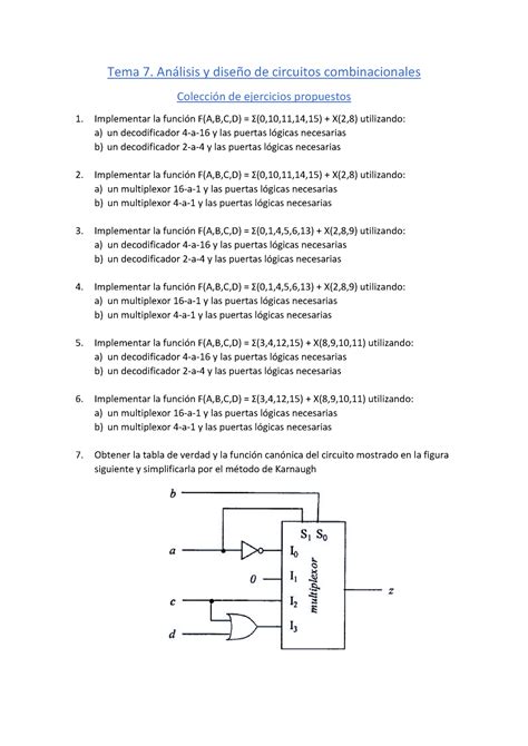 Tema7 FC Colección de Problemas circuitos combinacionales StuDocu