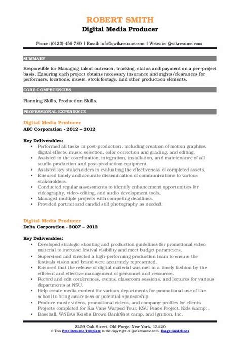 Digital Media Producer Resume Samples QwikResume