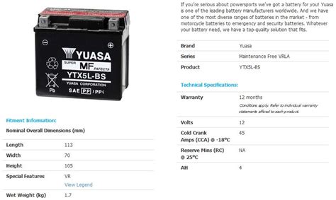 Yuasa YTX5L-BS Maintence Free VRLA