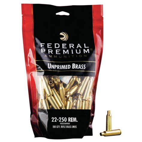 Federal Unprimed Brass 22-250 Rem Rifle Brass Case - 100 Pack #fup2250 ...