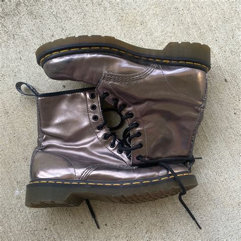 Dr Martens Metallic Shiny Pewter Combat Boots Women Gem