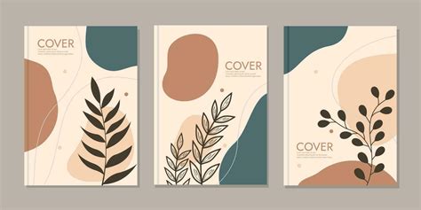 set of book cover page designs with hand drawn floral decorations. abstract aesthetic background ...