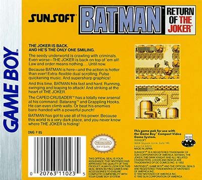 GameBoy Batman Return Of The Joker Retro Game Cases