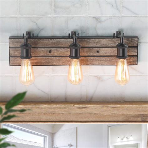 wood and metal edison bulb bathroom vanity light design idea | Interior ...