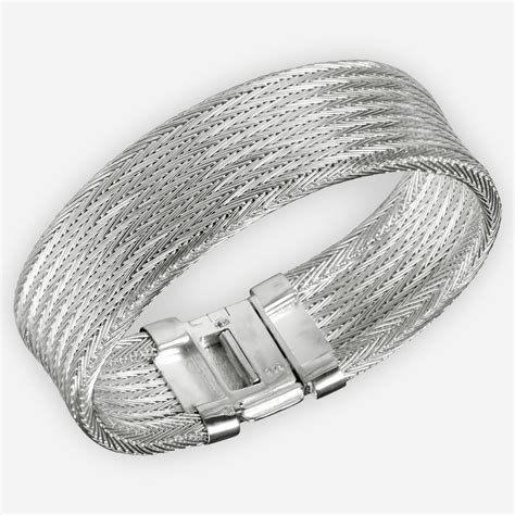 Plain Wide Handwoven Sterling Silver Cuff Bracelet Zanfeld