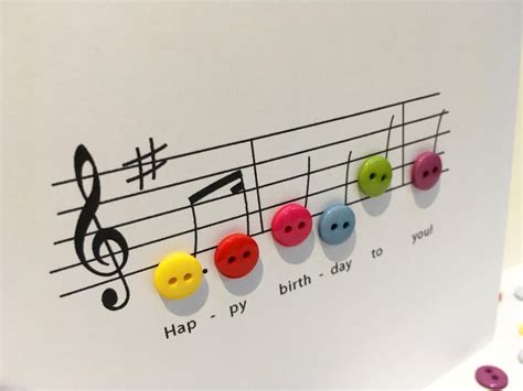 Happy Birthday Music Card Birthday Card With Button Notes Paper