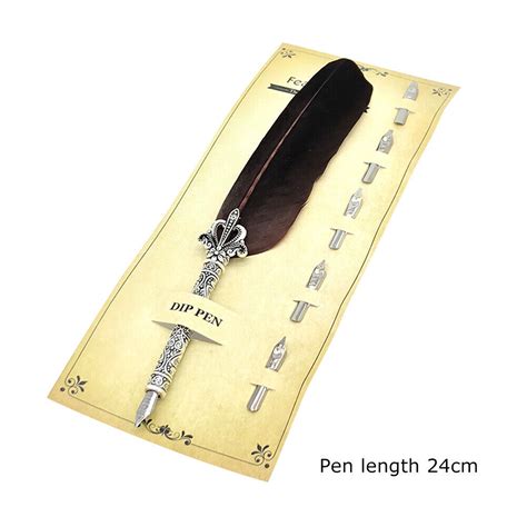 Calligraphy Feather Dip Pen 5 Nib Writing Quill Fountain Pen Dark