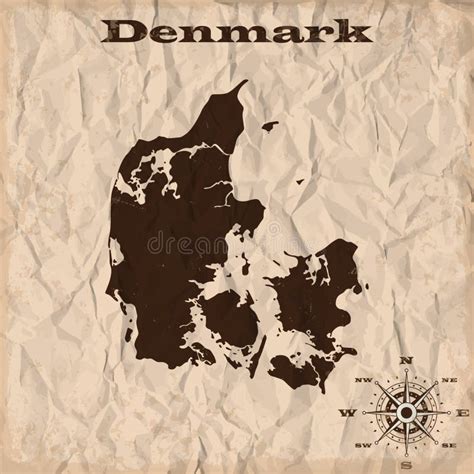 Denmark Old Map With Grunge And Crumpled Paper Vector Illustration