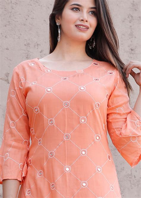 Pink Kurti With Foil Mirror Work And Skirt With Embroidery Kurti Fashion