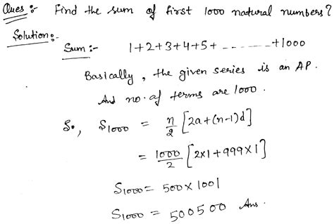 What Is The Sum Of First 1000 Natural Numbers