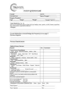 Fillable Online Patient Questionnaire Outpatient Surgery Fax Email