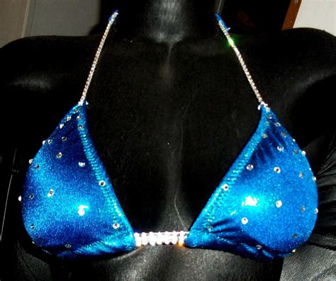 Style Turquoise Metallic Competition Bikini With Rhinestone