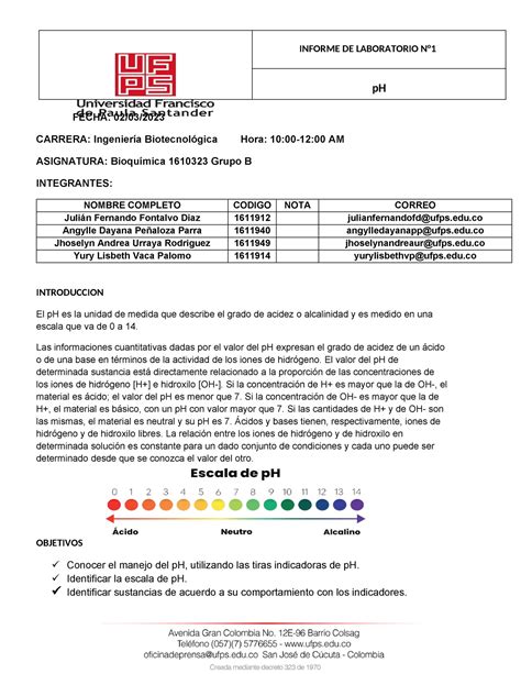 1610323 B Informe Lab Bioq 2023 1 Practica 1 P H Fontalvo Julian