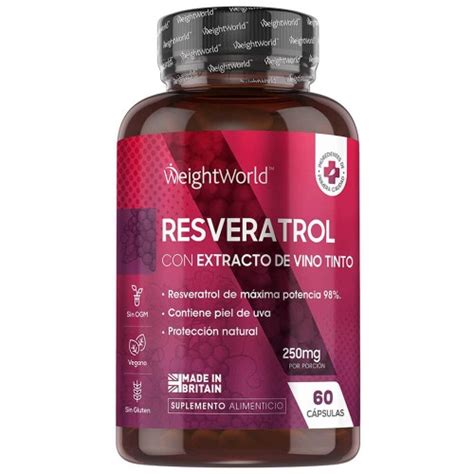 Cápsulas de Resveratrol 250 mg 60 cápsulas Con Extracto de Vino