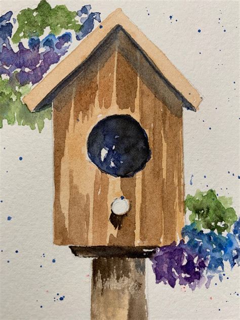 Original Birdhouse Watercolor Card Hand Painted Birdhouse Etsy