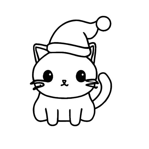 Cute Cartoon Cat Wearing A Santa Hat Coloring Page Creative Fabrica