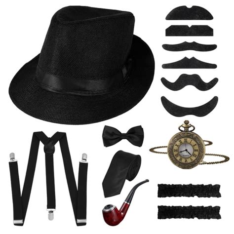 Twiyo 1920s Mens Gatsby Gangster Costume Accessories Set Old Man Costume Grandpa Accessories Set