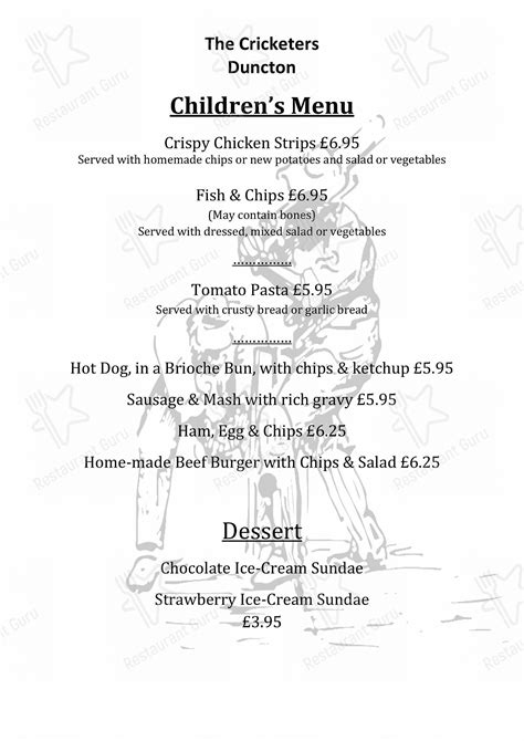 Menu At The Cricketers Pub Bar England Duncton High St