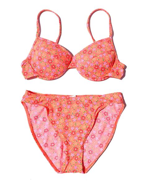 Bikini floral naranja neón vintage de los años con fondo de Etsy