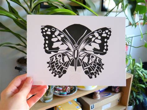 butterfly lino print  original print folksy