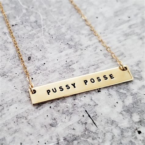 Pussy Posse Bar Necklace Personalized Gift For Her Stamped Custom