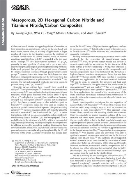 Pdf Mesoporous 2d Hexagonal Carbon Nitride And Titanium Nitride