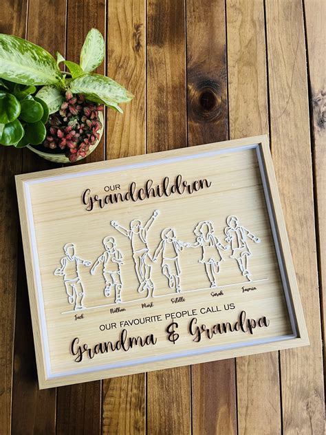 Personalised Silhouette Grandparents Frame bamboo, acrylic