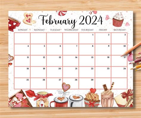 A Calendar With Cupcakes And Other Treats On It Next To A Pencil