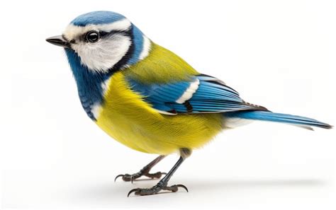 Premium Photo Blue And Yellow Bird Standing On White Surface